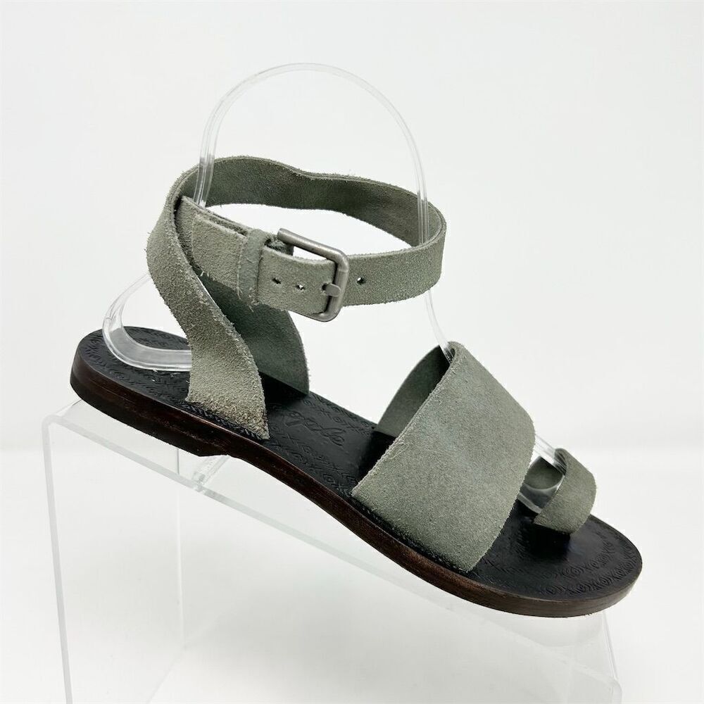 Free People Women's Gray Suede Ankle Strap Flat Sandals Size 36 (US 6) Summer